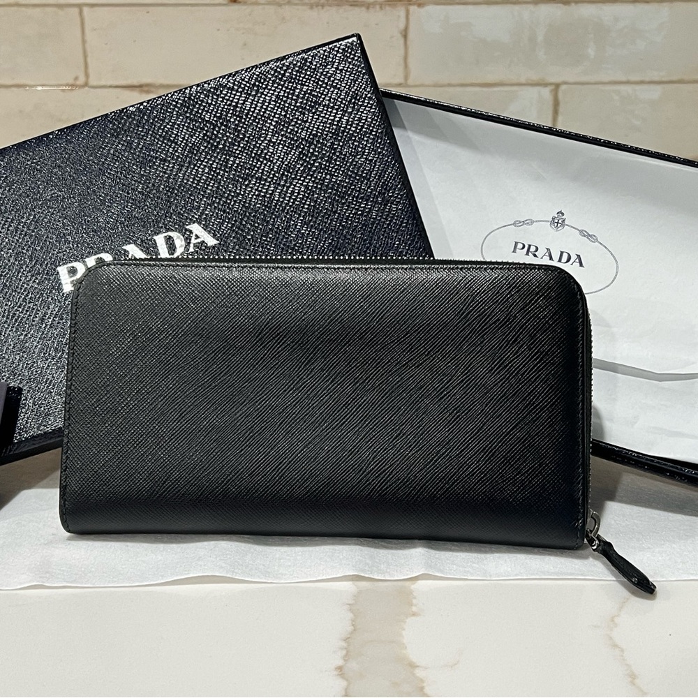 Prada Nero/Mughett Saffiano Leather Zip-Around Wallet - Picture 2 of 10